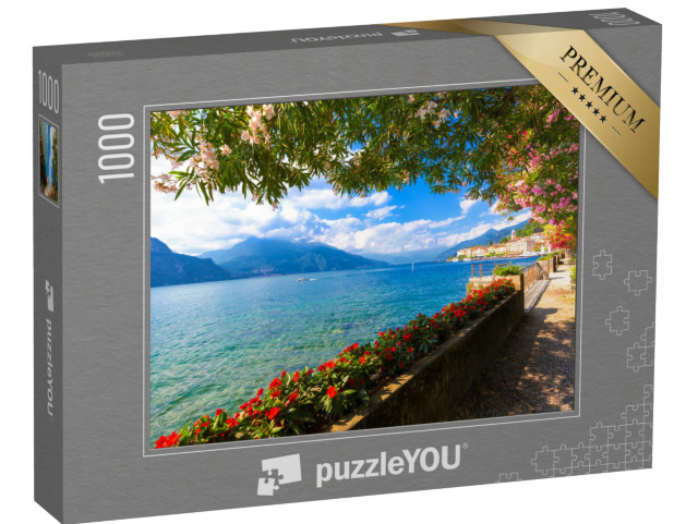 Puzzle 1000 pezzi „Fiori sul lago di Bellagio, Provincia di Como, Lago di Como, Laghi italiani, Lombardia, Italia, Europa“