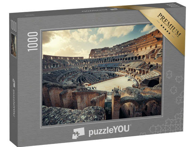 Puzzle 1000 pezzi „Vista dell'interno del Colosseo al tramonto, simbolo di Roma famoso in tutto il mondo“