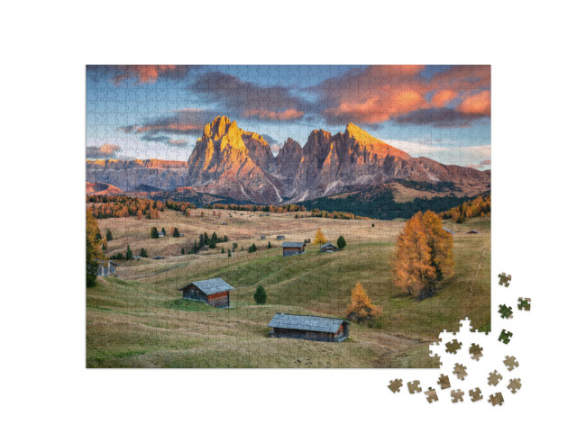 Puzzle 1000 pezzi „Dolomiti: Il paesaggio dell'Alpe di Siusi, un altopiano dolomitico“