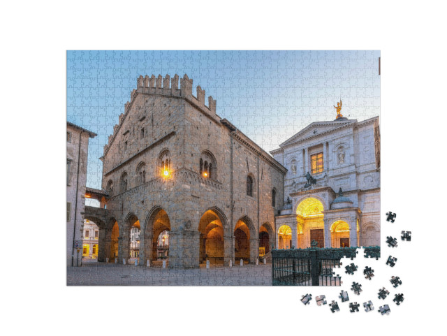 Puzzle 1000 pezzi „Piazza Vecchia vista notturna a Bergamo.“