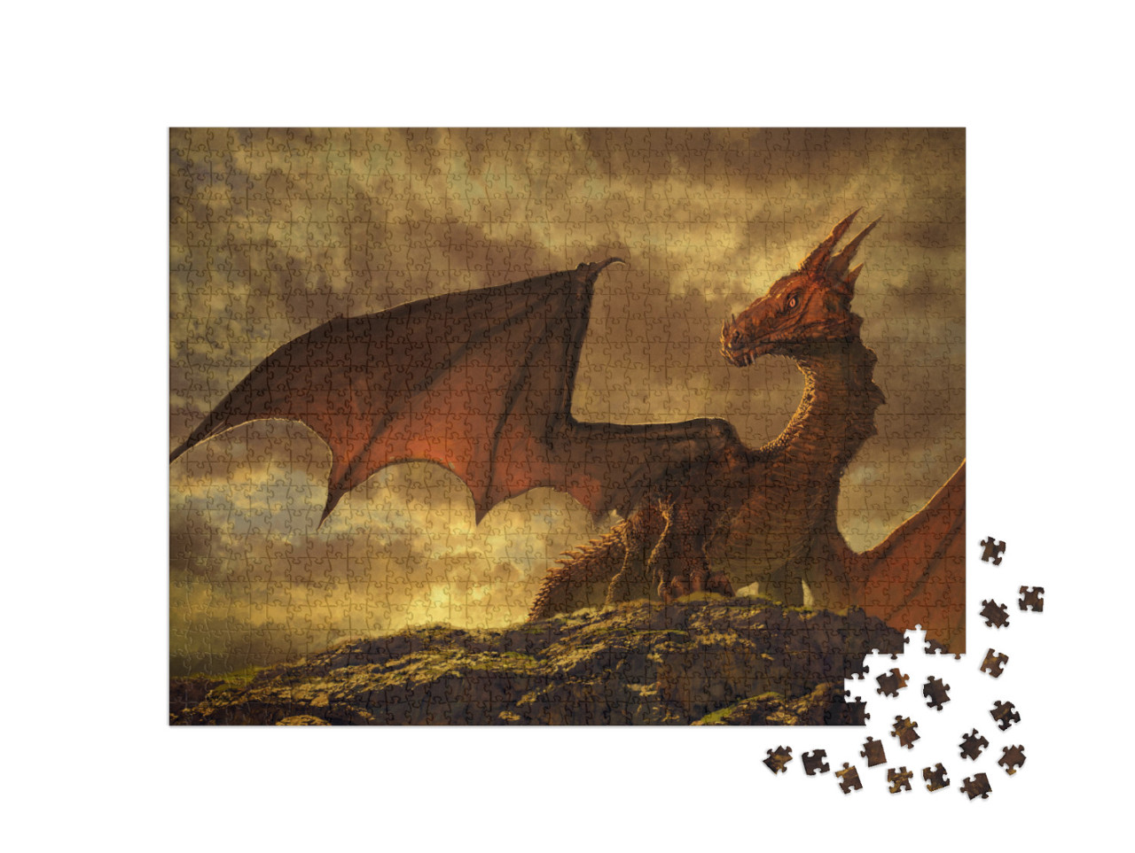 Puzzle 1000 pezzi „Bella fantasia con un drago rosso“