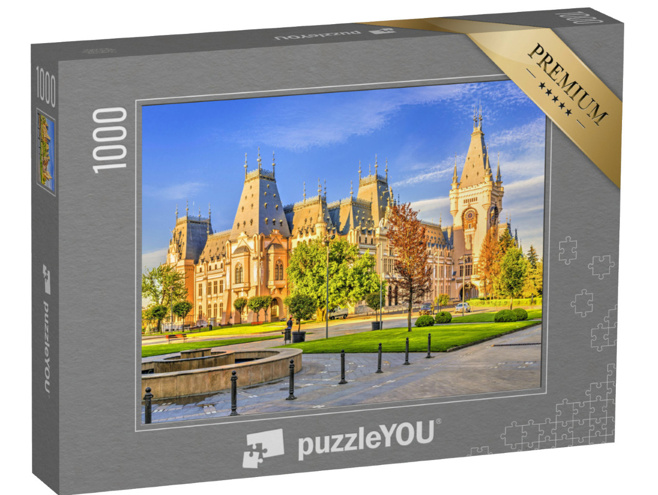 Puzzle 1000 pezzi „Palazzo della Cultura nella piazza centrale della città di Iasi, Moldavia, Romania“