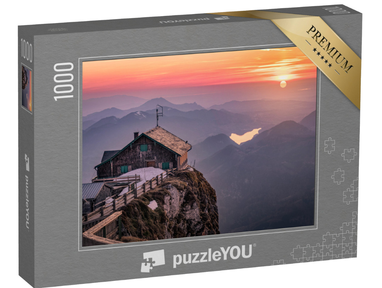 Puzzle 1000 pezzi „Rifugio nel Salzkammergut al tramonto, Austria“