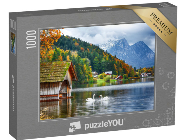 Puzzle 1000 pezzi „Due cigni bianchi sul Grundlsee, Stiria, Austria“