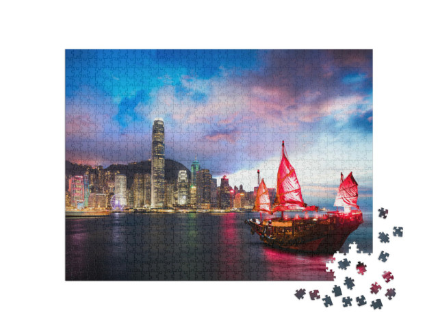 Puzzle 1000 pezzi „Giunca nel porto di Victoria, Hong Kong“