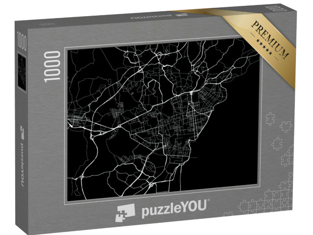 Puzzle 1000 pezzi „Mappa vettoriale della città di Catania in Italia con strade bianche isolate su sfondo nero.“