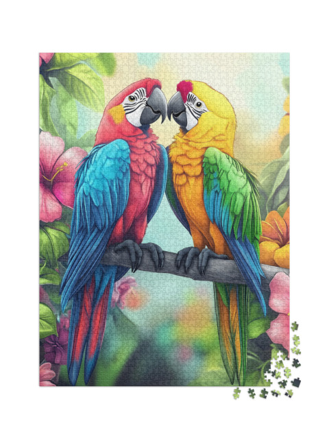 Puzzle 2000 pezzi „L'amore tropicale di una coppia di pappagalli“