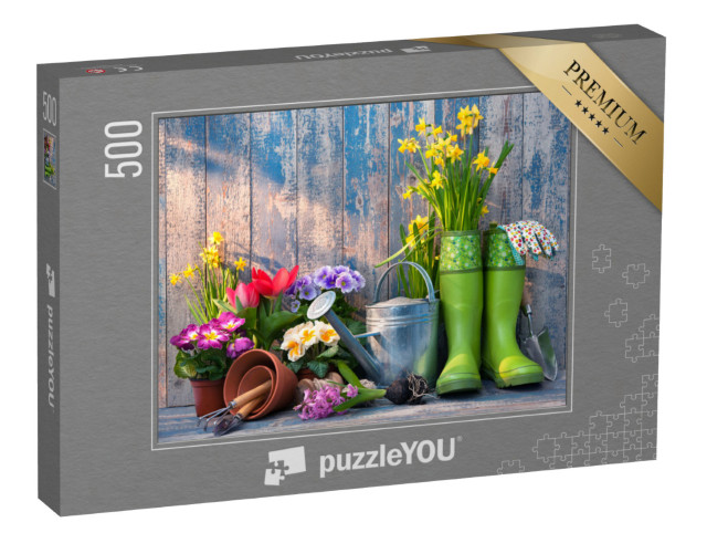 Puzzle 500 pezzi „Attrezzi da giardino e fiori in terrazza“