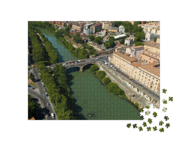 Puzzle 1000 pezzi „Veduta aerea del fiume Tevere e del ponte Testaccio vicino al quartiere Trastevere a Roma, Italia.“