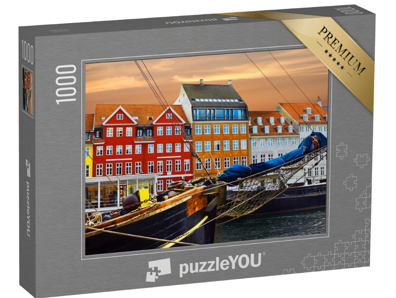 Puzzle 1000 pezzi „Yacht e case colorate sul lungomare di Nyhavn“