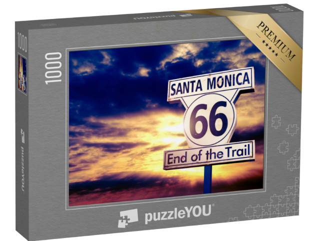 Puzzle 1000 pezzi „Route 66: cartello stradale al tramonto“