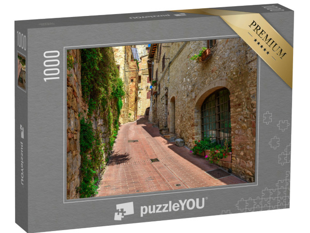 Puzzle 1000 pezzi „Una vecchia strada accogliente a San Gimignano. San Gimignano è una tipica città medievale toscana“