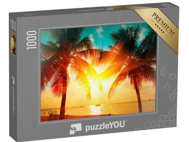 Puzzle 1000 pezzi „Tramonto sulla spiaggia di palme“