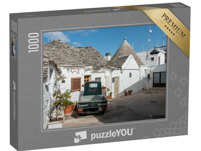 Puzzle 1000 pezzi „Iconiche case residenziali nello storico quartiere dei trulli di Alberobello, Italia“