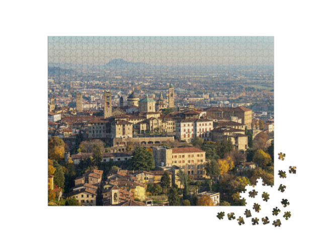 Puzzle 1000 pezzi „Bergamo: Paesaggio mattutino della città vecchia dal colle di San Vigilio“
