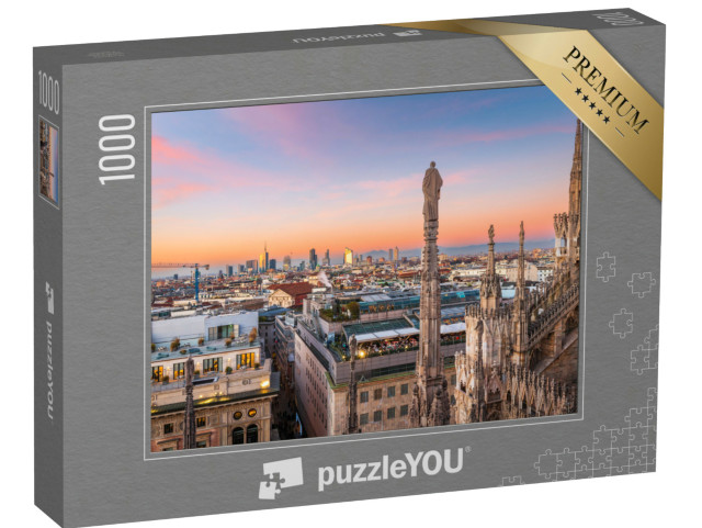Puzzle 1000 pezzi „Milano, skyline della città dall'alto di sera.“