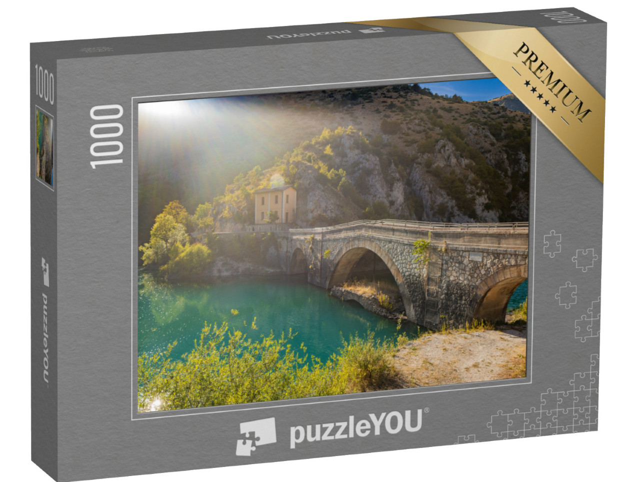 Puzzle 1000 pezzi „Il lago di San Domenico nelle gole del Sagittario in Abruzzo, L'Aquila“