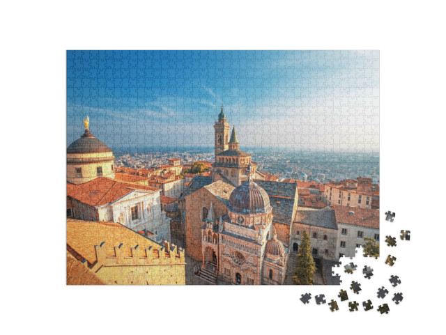 Puzzle 1000 pezzi „Bergamo: vista sul centro storico della città e sulla Basilica di Santa Maria Maggiore“