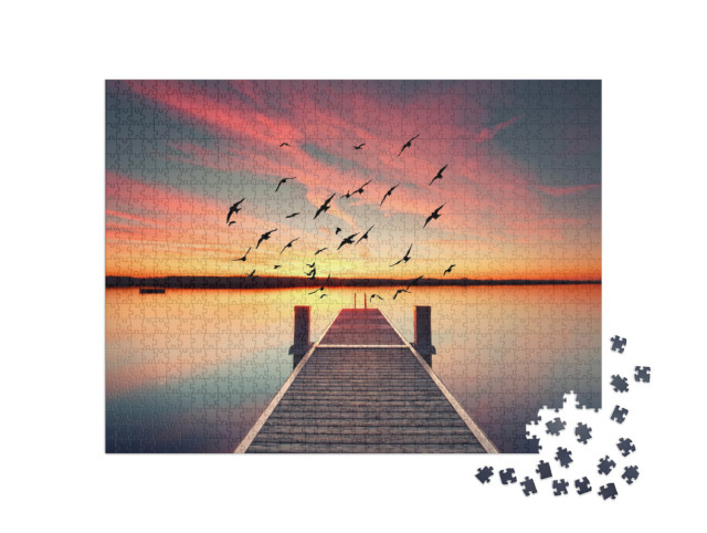 Puzzle 1000 pezzi „Passerella di legno sullo stagno“