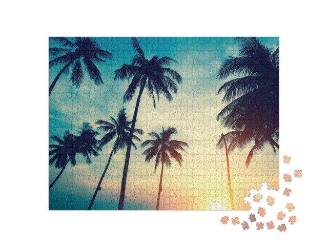 Puzzle 1000 pezzi „Tramonto tropicale sulle palme“