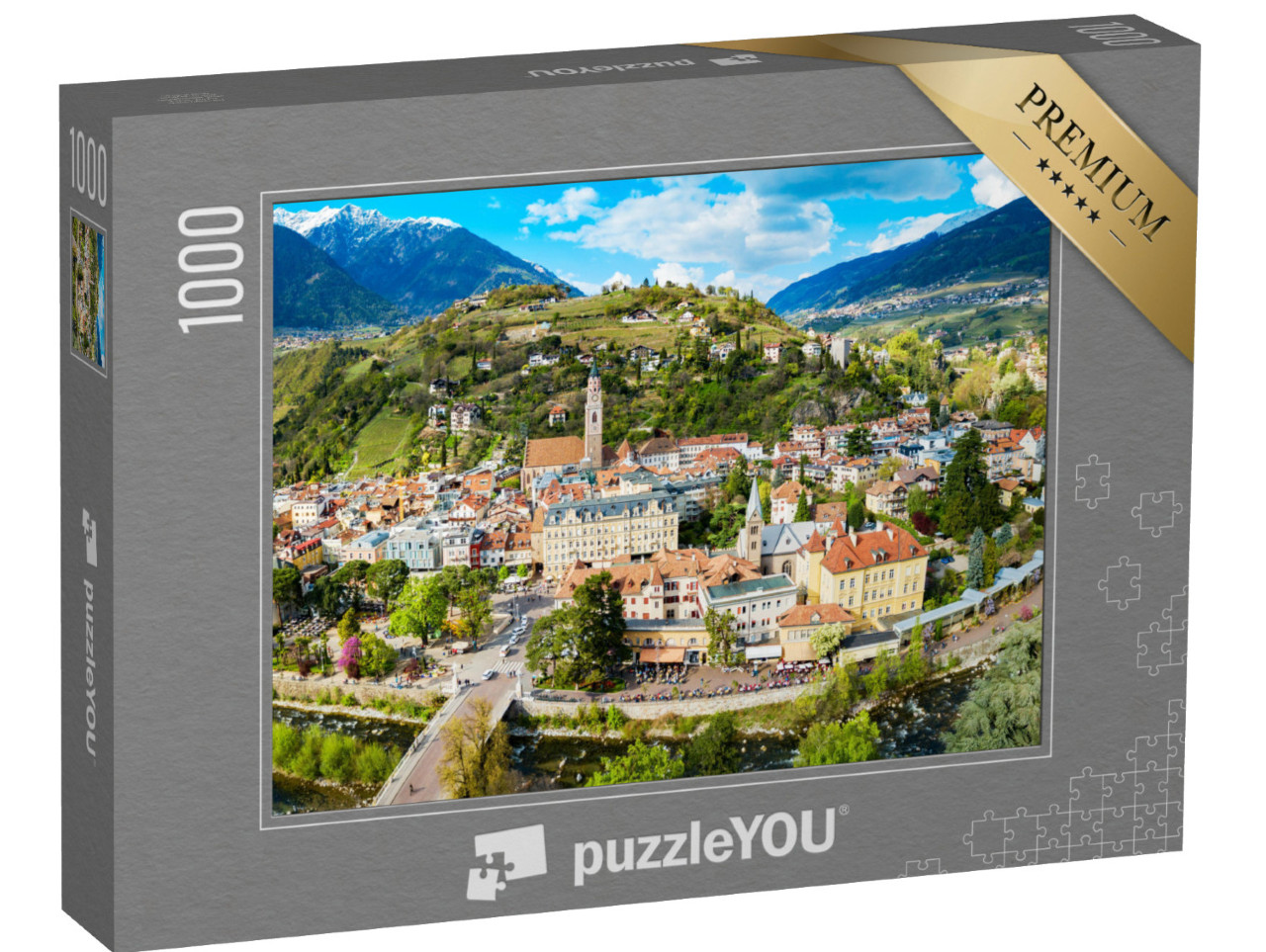 Puzzle 1000 pezzi „Il centro di Merano dall'alto, Alto Adige, Italia“