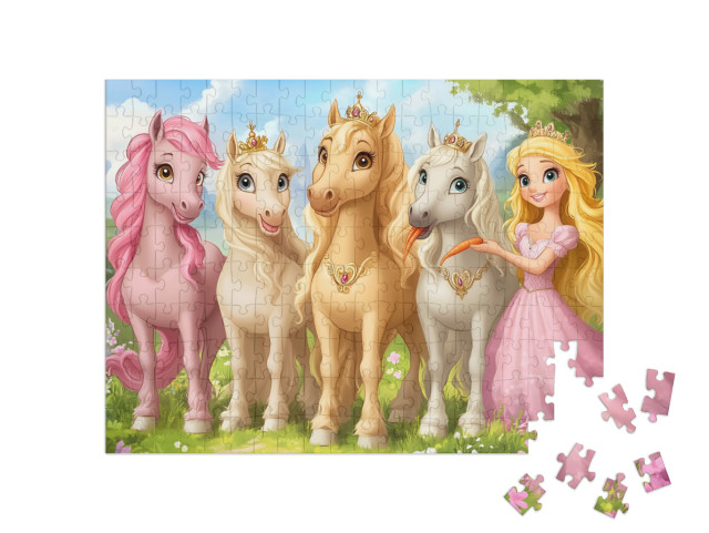 Puzzle 200 pezzi „Principessa nella terra arcobaleno degli unicorni“
