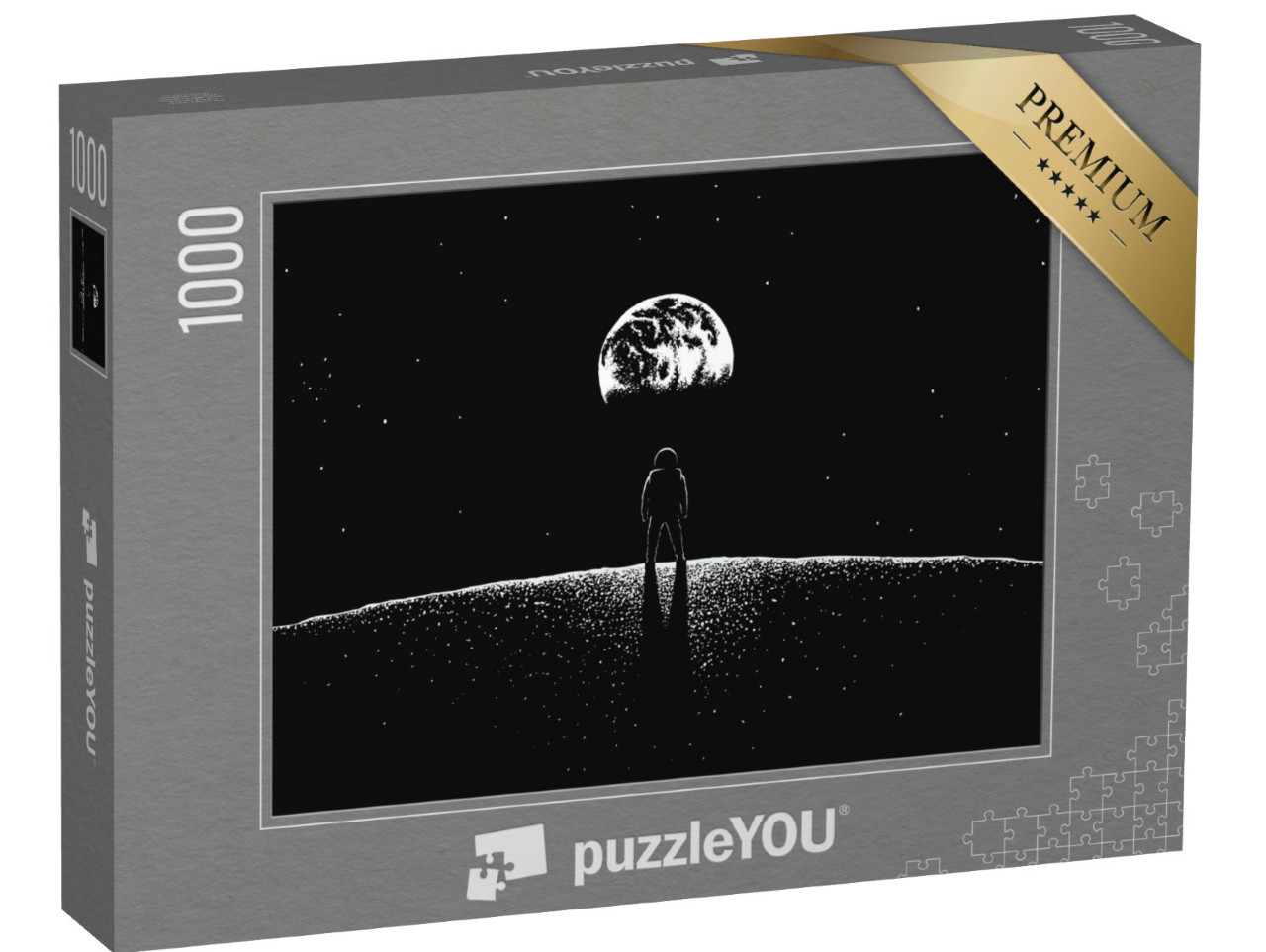 Puzzle 1000 pezzi „Bianco e nero: un astronauta guarda la Terra dalla Luna“