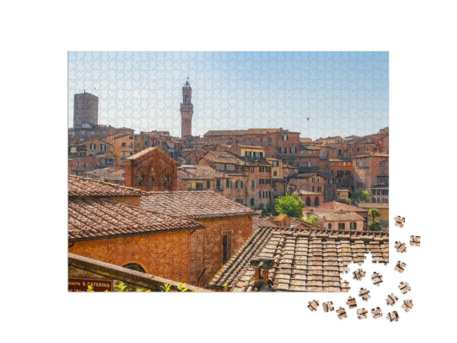 Puzzle 1000 pezzi „Siena, con vista sul campanile del Duomo, la Torre del Mangia e la Basilica di San Domenico, Italia“