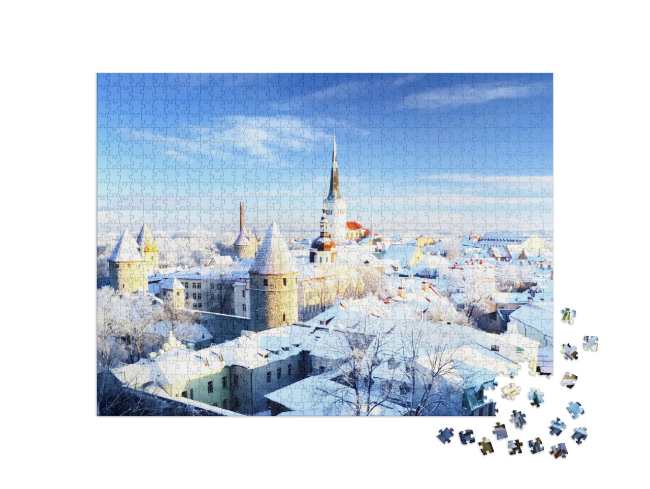 Puzzle 1000 pezzi „Vista del centro storico innevato di Tallinn, Estonia“