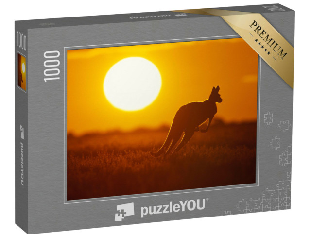 Puzzle 1000 pezzi „Canguro nel luminoso tramonto australiano“