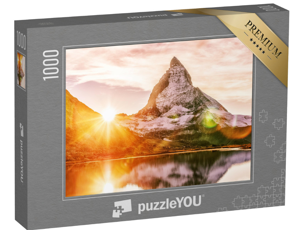 Puzzle 1000 pezzi „Il tramonto sul Cervino sul Riffelsee, Svizzera“