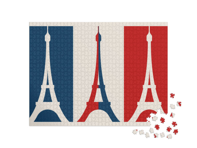 Puzzle 1000 pezzi „Grafica: Bandiera francese con Torre Eiffel“