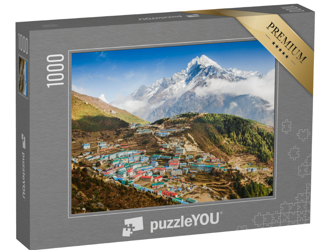 Puzzle 1000 pezzi „Vista del villaggio di montagna di Namche Bazar, Himalaya, Nepal“