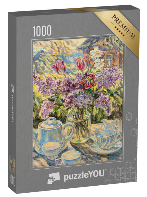 Puzzle 1000 pezzi „Tavolino still life con fiori“