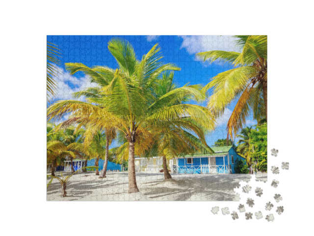 Puzzle 1000 pezzi „Belle case sulla spiaggia, Saona, Repubblica Dominicana“