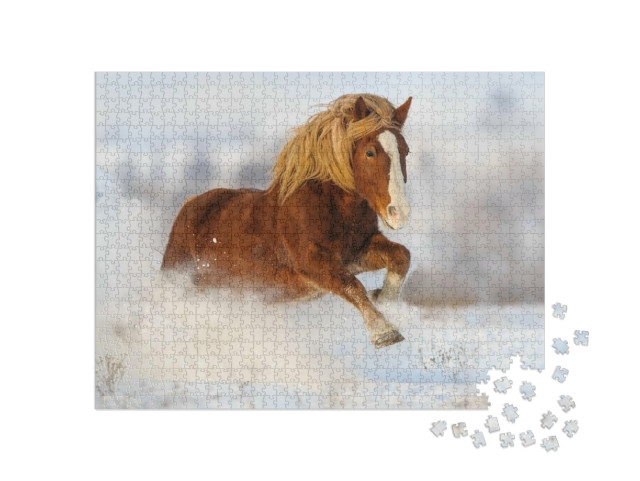 Puzzle 1000 pezzi „Galoppare in un campo di neve invernale“