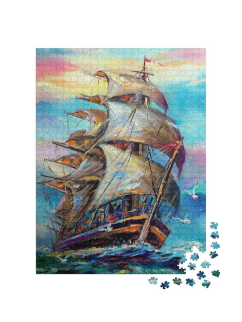 Puzzle 1000 pezzi „Pittura a olio: Veliero vicino al vento“