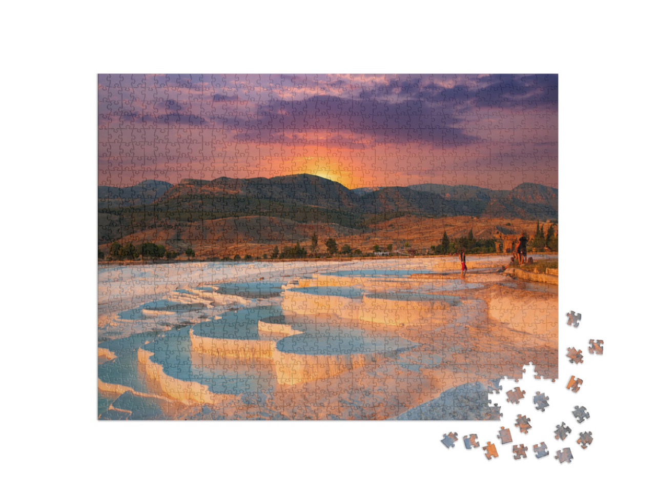Puzzle 1000 pezzi „Splendida alba e piscine e terrazze di travertino naturale a Pamukkale“