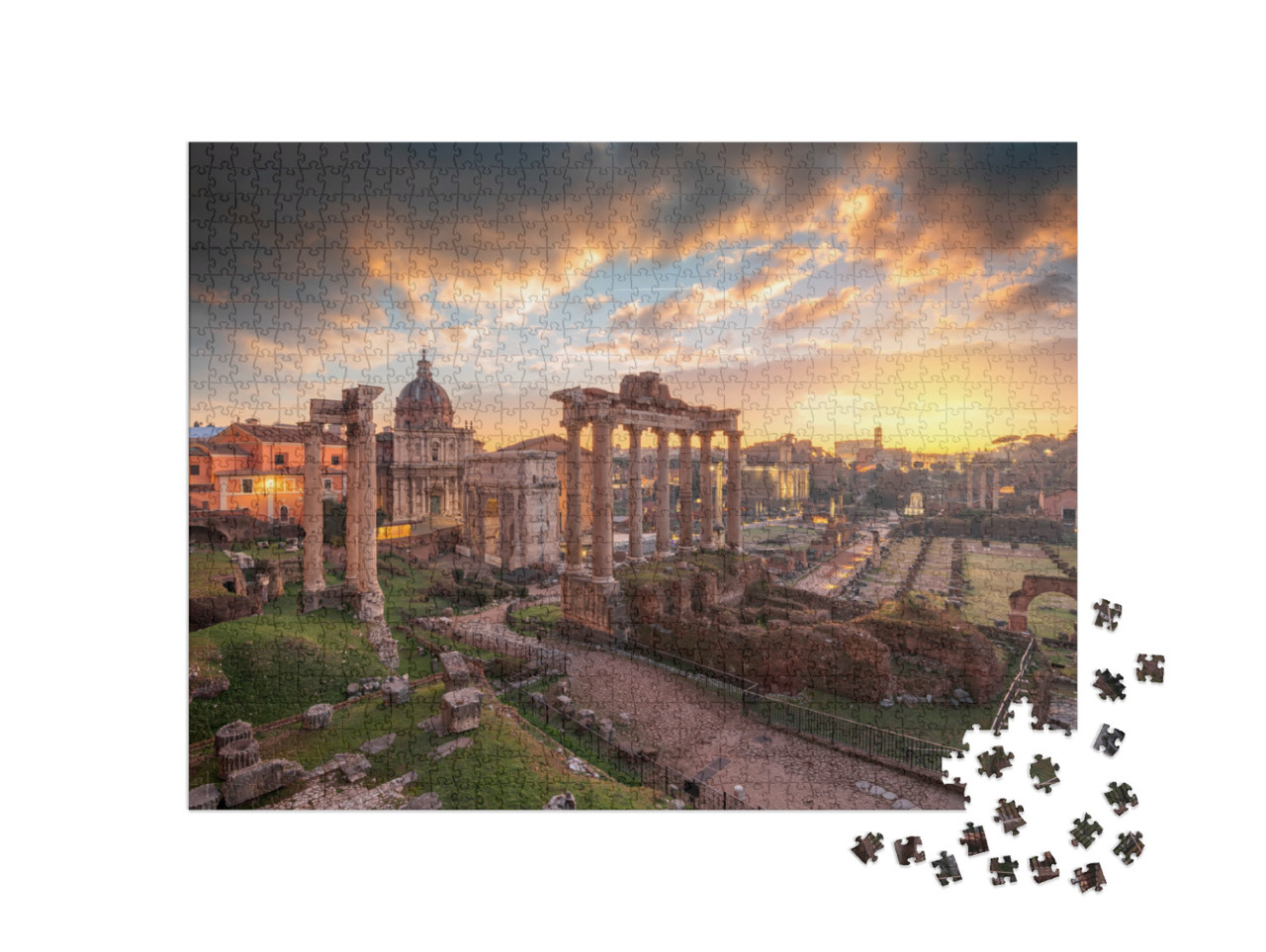 Puzzle 1000 pezzi „Roma, Italia, presso le rovine del Foro Romano al tramonto.“