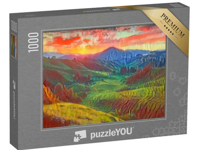 Puzzle 1000 pezzi „nello stile artistico di Franz Marc - Piantagione di tè di Sungai Palas nelle Cameron Highlands, Pahang“