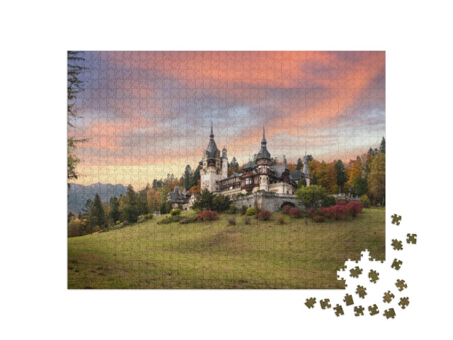 Puzzle 1000 pezzi „Panorama del castello di Peles in Romania“