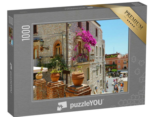 Puzzle 1000 pezzi „Bellissimo palazzo in un'accogliente strada di Taormina, in Sicilia“
