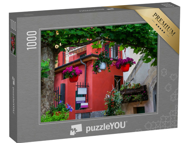Puzzle 1000 pezzi „Accogliente strada di paese a Manarola, Italia. Tipica veduta della strada italiana con edifici colorati“