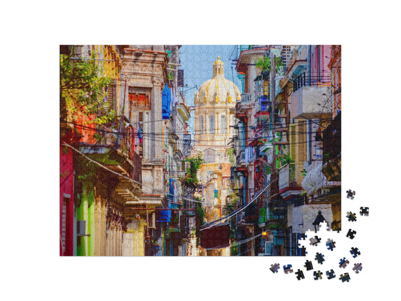 Puzzle 1000 pezzi „Una strada colorata all'Avana, Cuba“