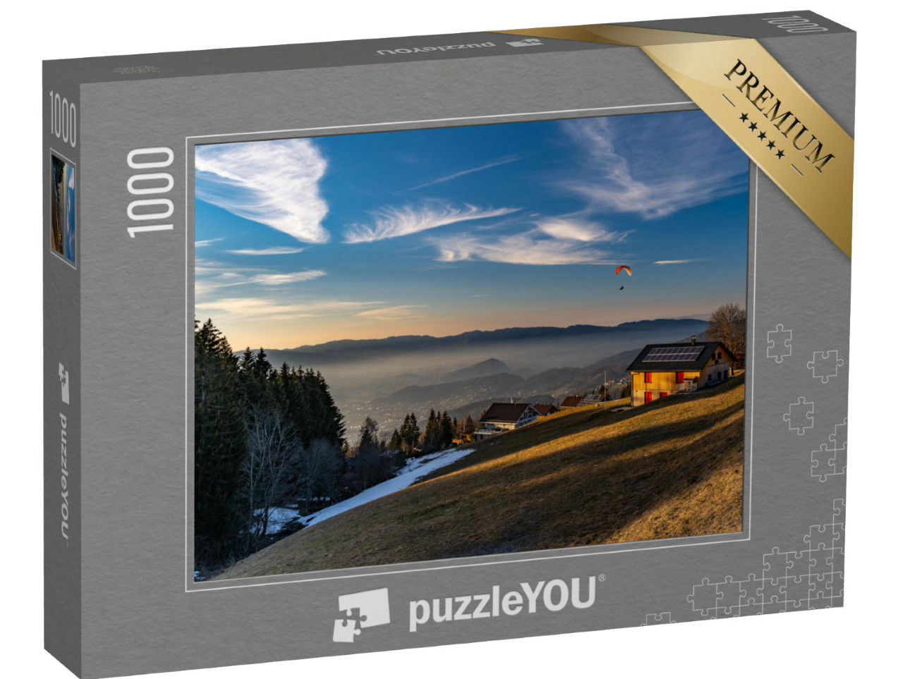 Puzzle 1000 pezzi „I parapendii scivolano nella valle nebbiosa“