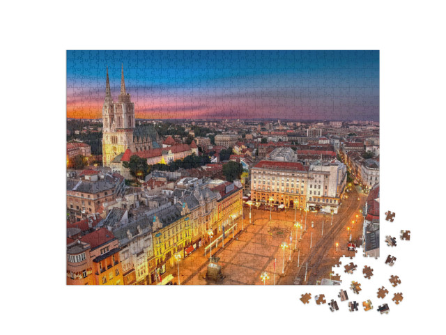 Puzzle 1000 pezzi „Notte su piazza Ban Jelacic, Zagabria, Croazia“