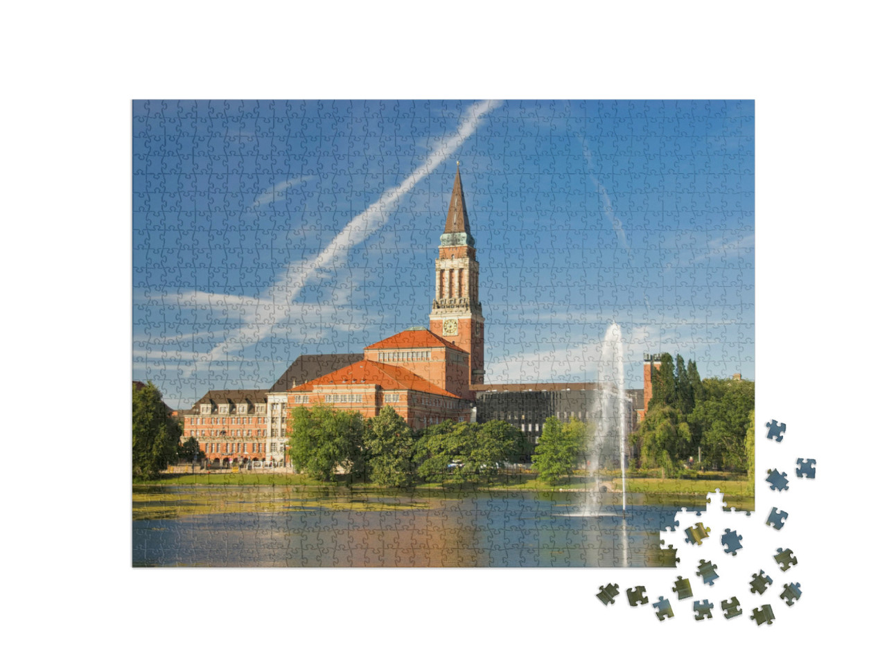 Puzzle 1000 pezzi „Capitale dello Stato Kiel con la torre del municipio e il teatro dell'opera“