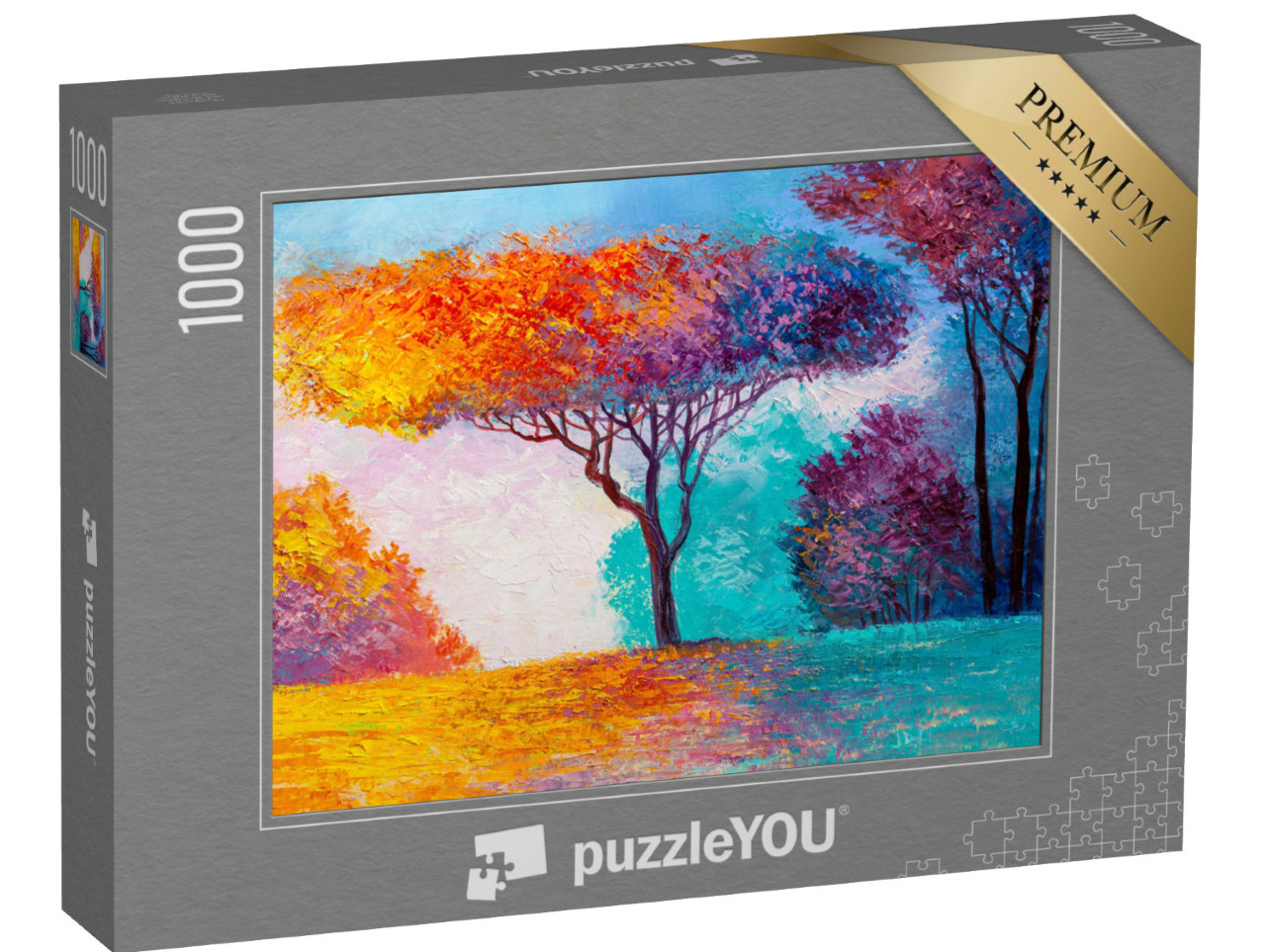 Puzzle 1000 pezzi „Pittura ad olio: foresta autunnale colorata impressionista“