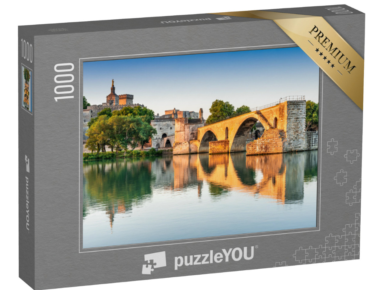 Puzzle 1000 pezzi „Ponte di Avignone con il Palazzo dei Papi e il Rodano, Provenza, Francia“