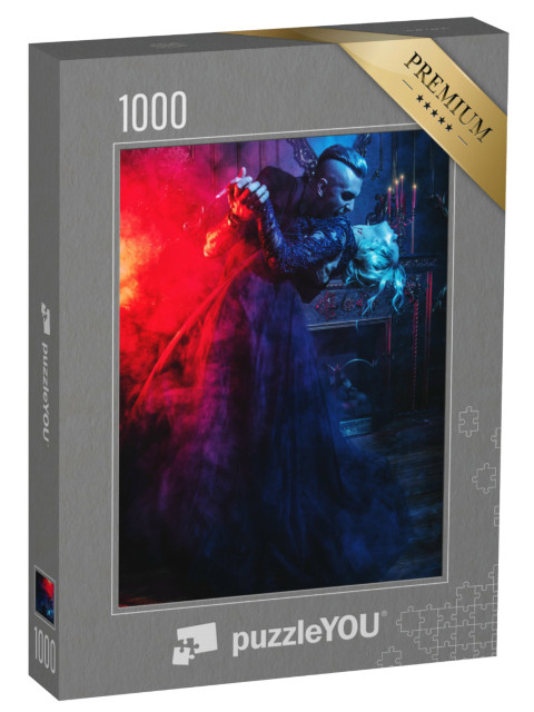 Puzzle 1000 pezzi „Vampiro e giovane donna ballano davanti a un camino“